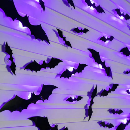 Halloween 3D Bats Light Wall Decor,Realistic PVC 3D Bats Sticker Lights 