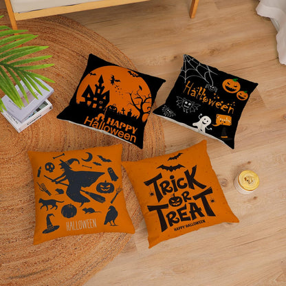 Halloween Decor Pillow Covers 16X16 Set of 4 Halloween Fall Black Decorative Throw Pillows 