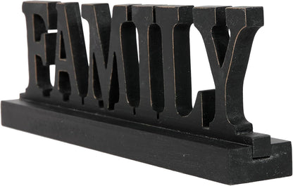 Farmhouse Distressed Black Wood Family Sign