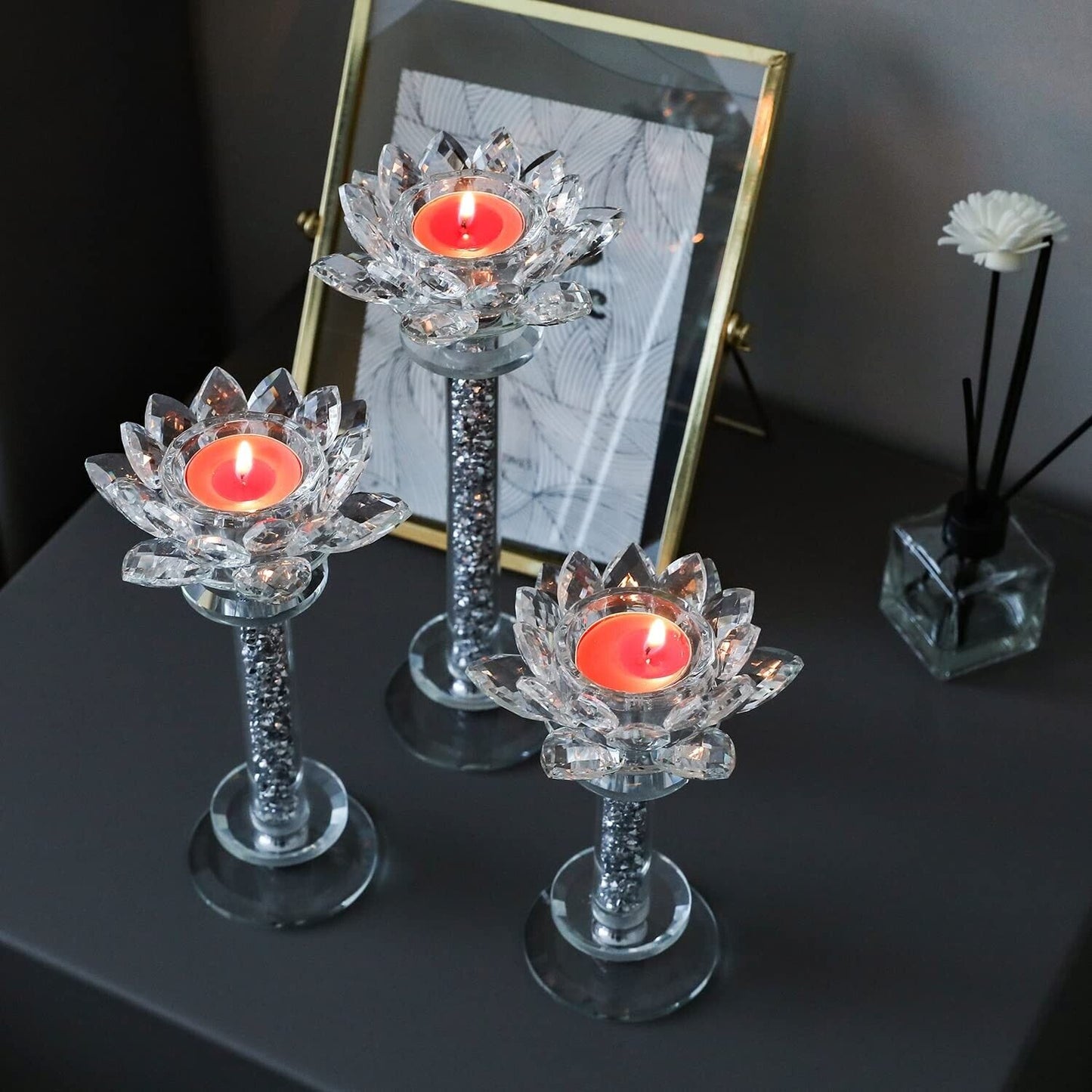 Crystal Candlestick Holders Set of 3 Clear Glass