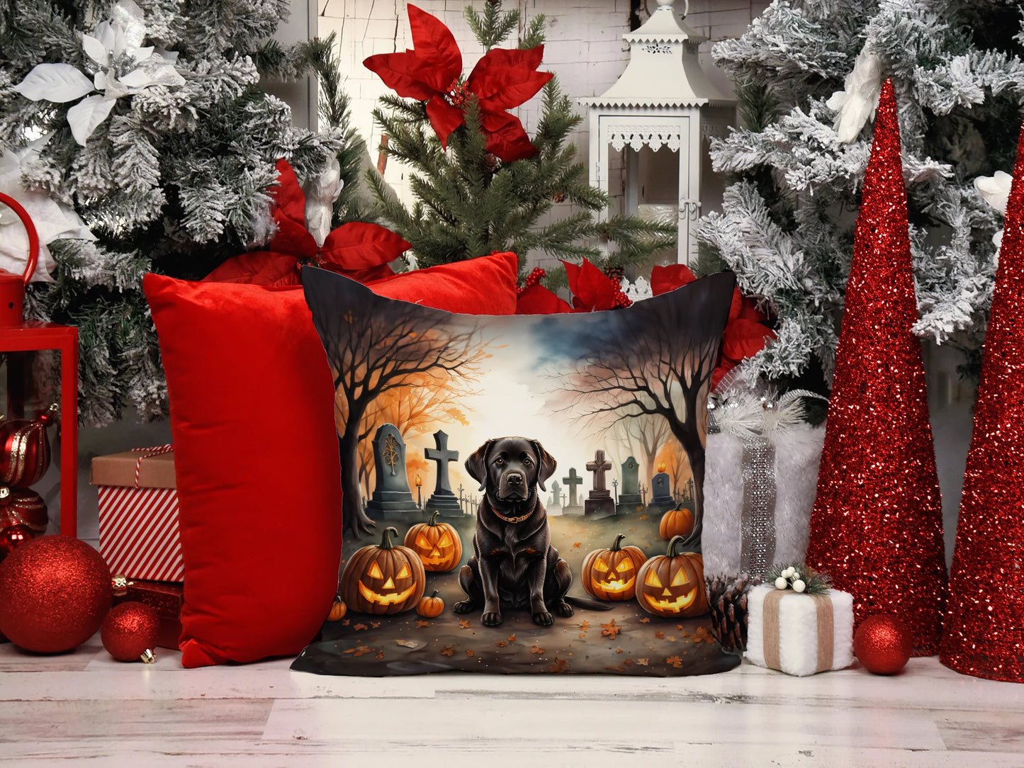 Chocolate Labrador Retriever Spooky Halloween Throw Pillow