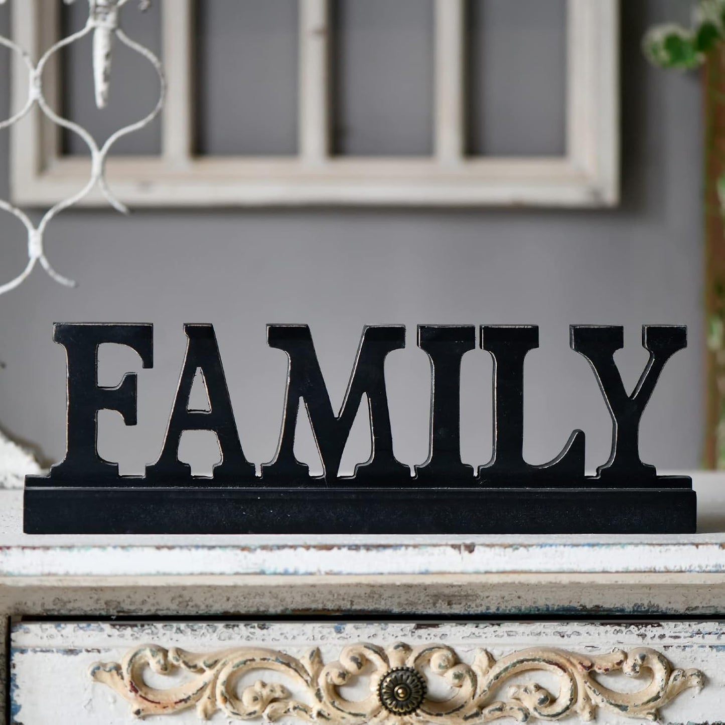 Farmhouse Distressed Black Wood Family Sign