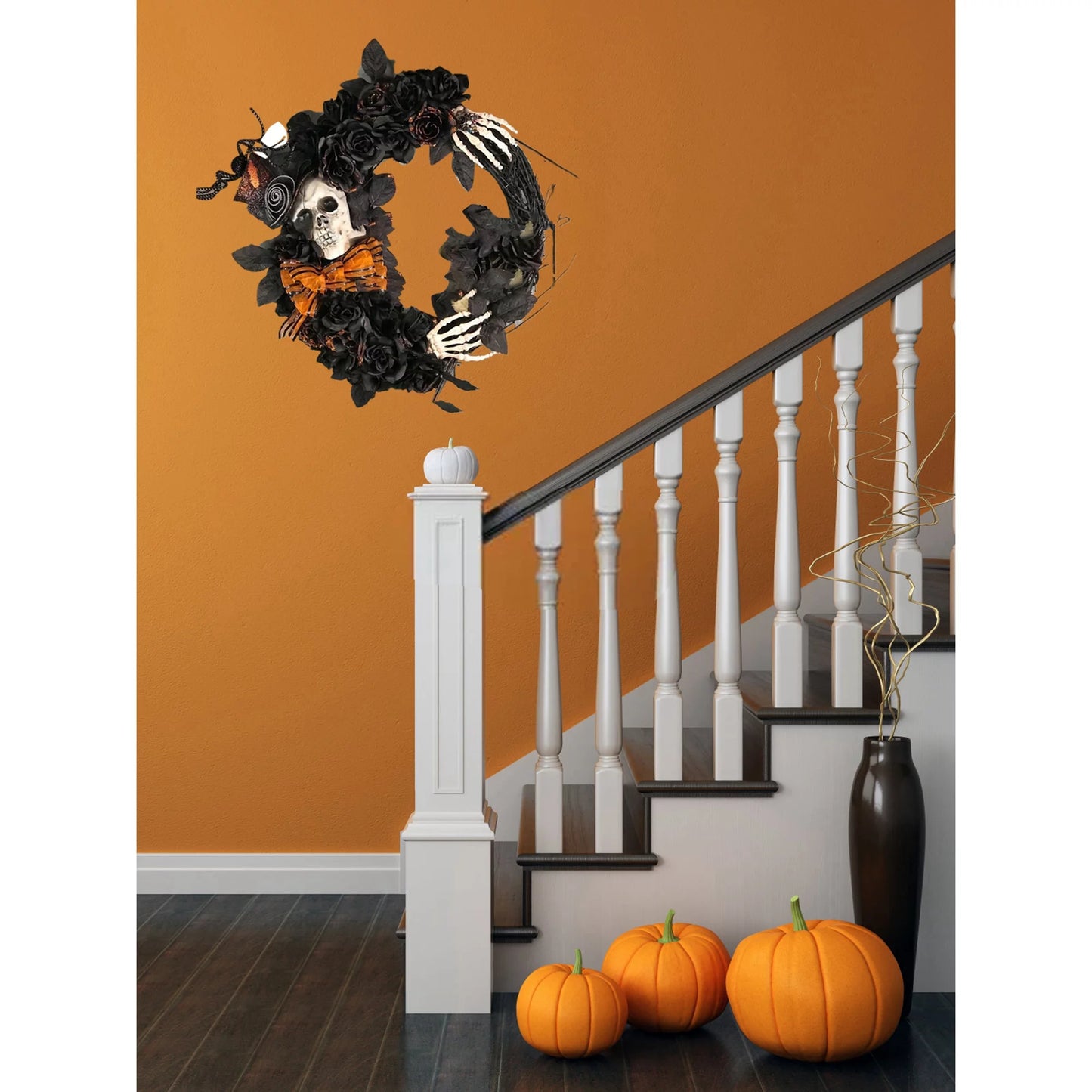 Halloween Wreath Skeleton with bowtie