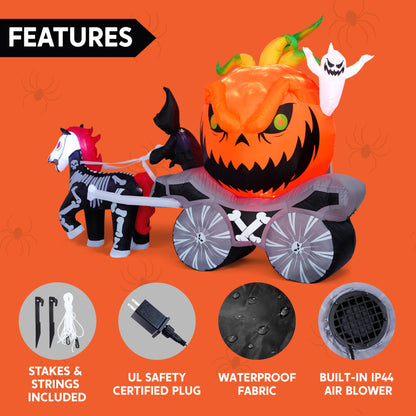 Inflatable Grim Reaper Driving Pumpkin Carriage with LED Flames