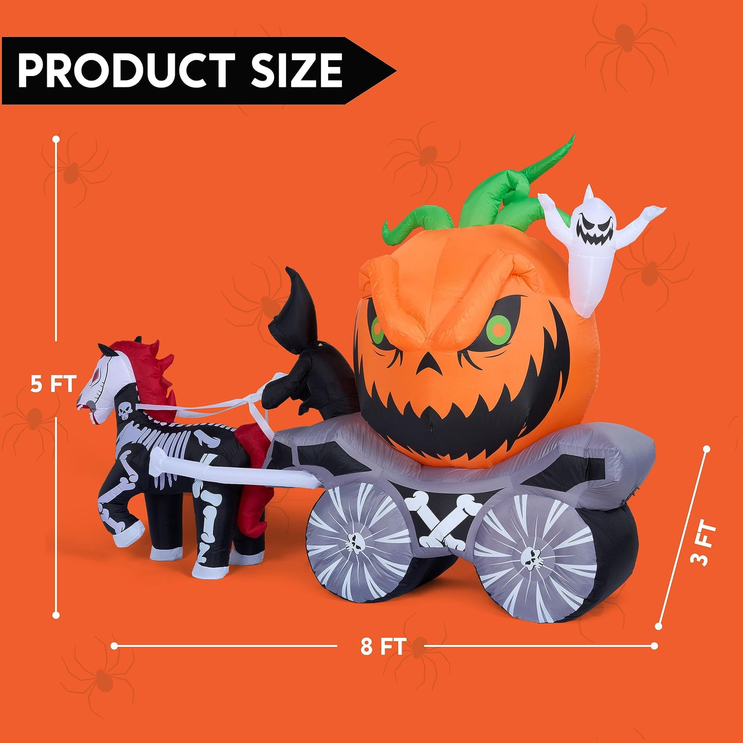 Inflatable Grim Reaper Driving Pumpkin Carriage with LED Flames